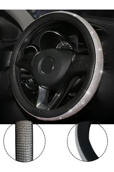 Gümüş Taşlı Direksiyon Kılıfı Derili Geçmeli